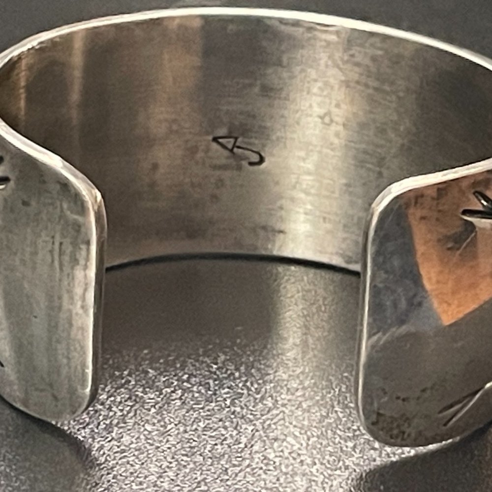 Vintage Silver Turquoise & Coral Inlay Cuff by Alfred Joe Navajo Tribe - Picture 6 of 16